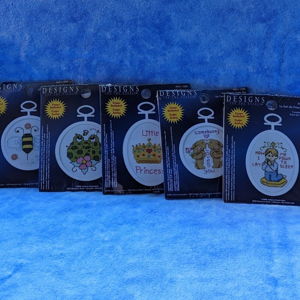 5 counted cross-stitch kits with frames